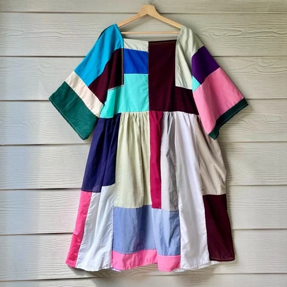 Handmade Quilted Patchwork Colorblock Dress SKU 06127 - Picture 3 of 10